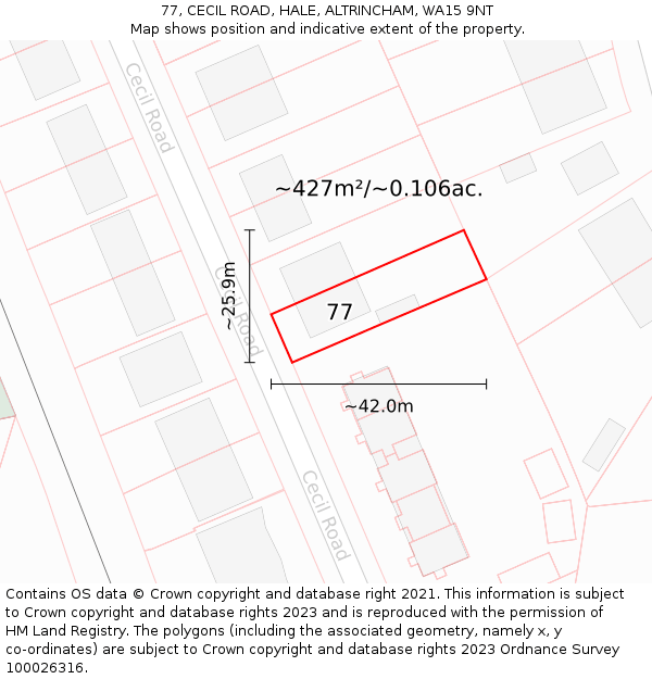 77, CECIL ROAD, HALE, ALTRINCHAM, WA15 9NT: Plot and title map