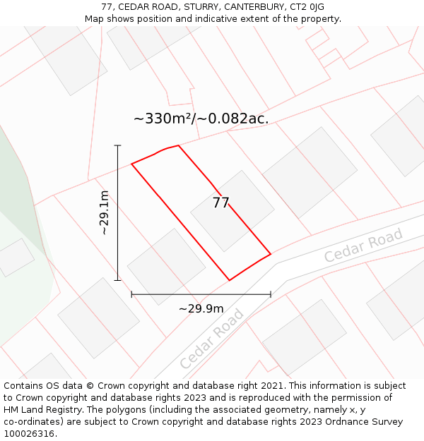 77, CEDAR ROAD, STURRY, CANTERBURY, CT2 0JG: Plot and title map