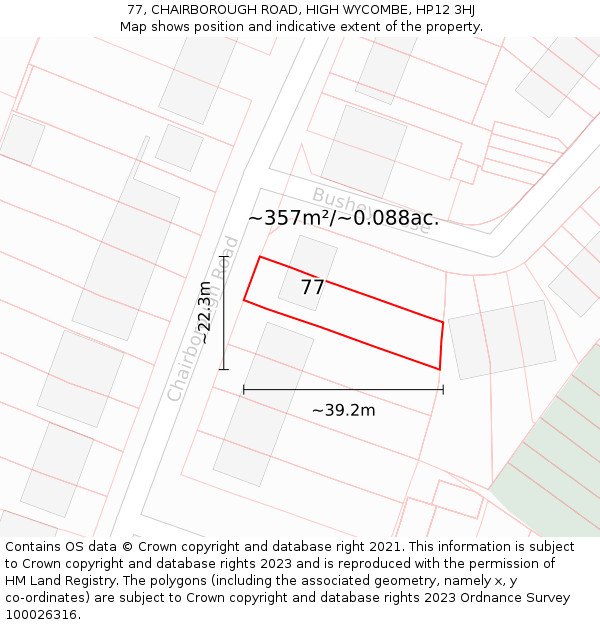 77, CHAIRBOROUGH ROAD, HIGH WYCOMBE, HP12 3HJ: Plot and title map
