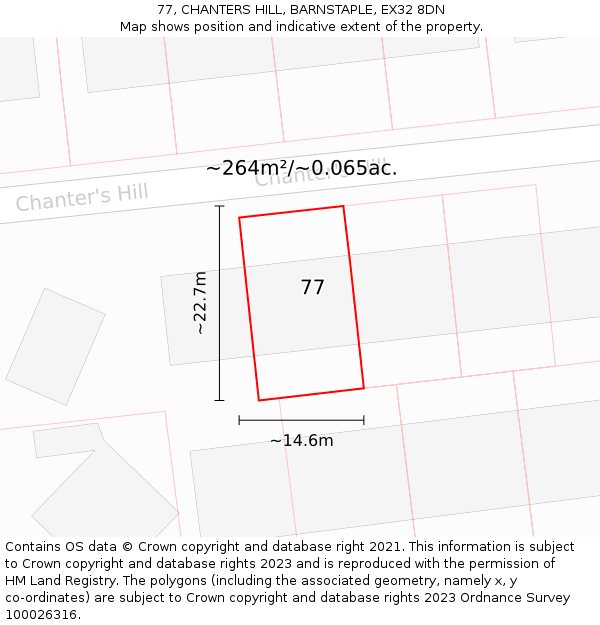 77, CHANTERS HILL, BARNSTAPLE, EX32 8DN: Plot and title map