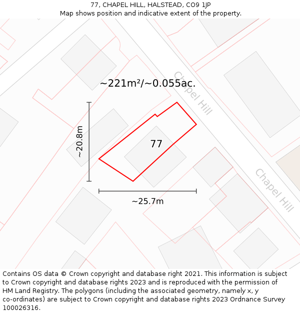 77, CHAPEL HILL, HALSTEAD, CO9 1JP: Plot and title map