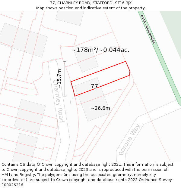 77, CHARNLEY ROAD, STAFFORD, ST16 3JX: Plot and title map
