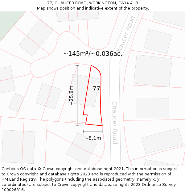 77, CHAUCER ROAD, WORKINGTON, CA14 4HR: Plot and title map