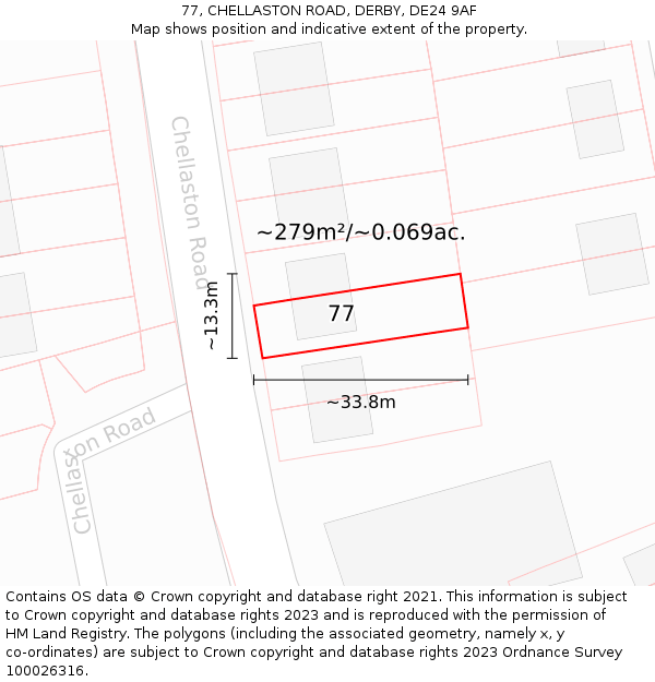 77, CHELLASTON ROAD, DERBY, DE24 9AF: Plot and title map