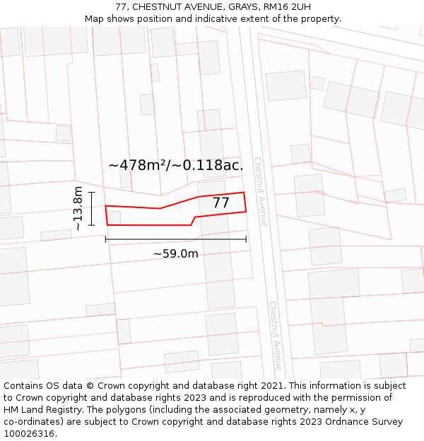 77, CHESTNUT AVENUE, GRAYS, RM16 2UH: Plot and title map