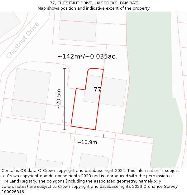77, CHESTNUT DRIVE, HASSOCKS, BN6 8AZ: Plot and title map
