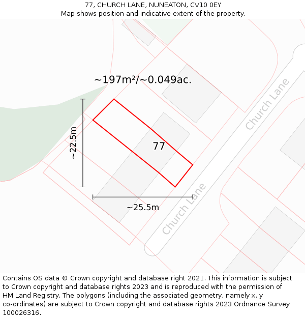 77, CHURCH LANE, NUNEATON, CV10 0EY: Plot and title map