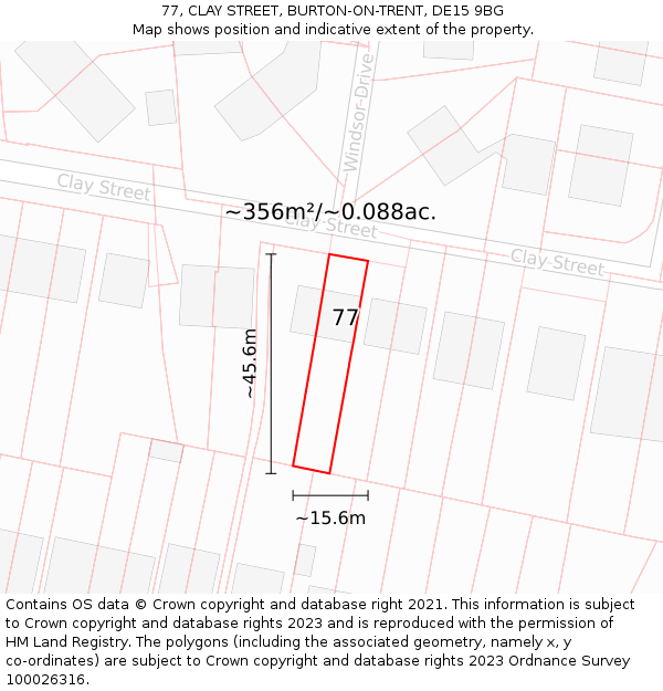 77, CLAY STREET, BURTON-ON-TRENT, DE15 9BG: Plot and title map