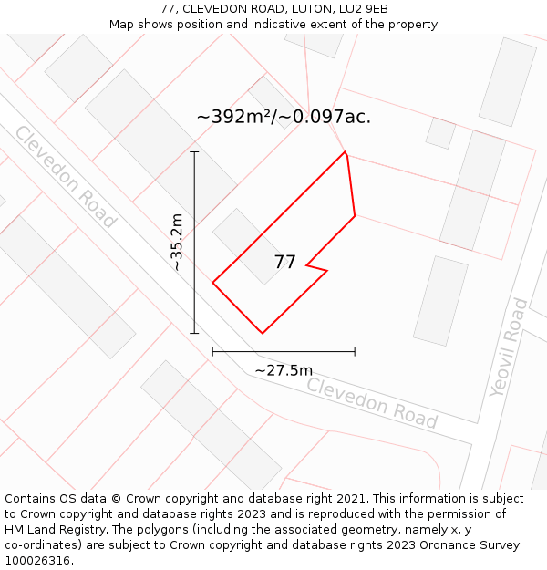 77, CLEVEDON ROAD, LUTON, LU2 9EB: Plot and title map