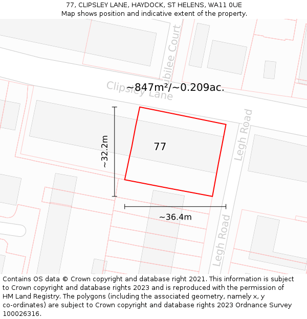 77, CLIPSLEY LANE, HAYDOCK, ST HELENS, WA11 0UE: Plot and title map