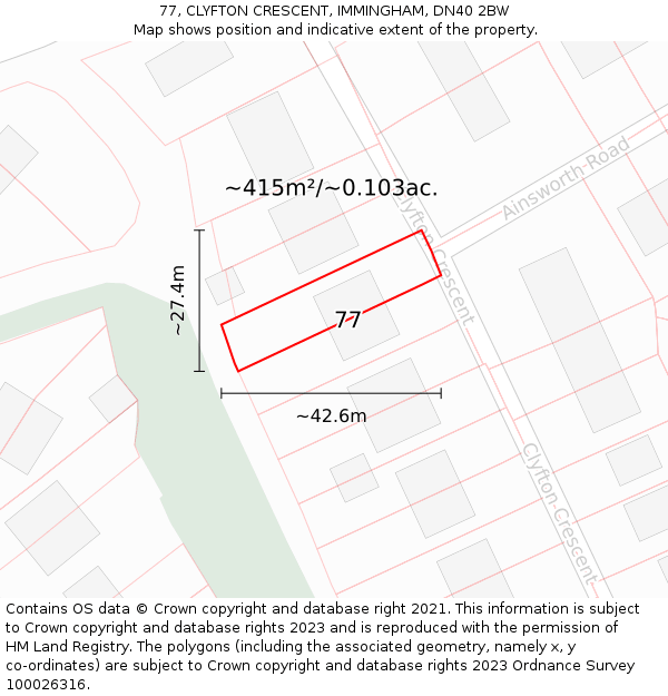 77, CLYFTON CRESCENT, IMMINGHAM, DN40 2BW: Plot and title map