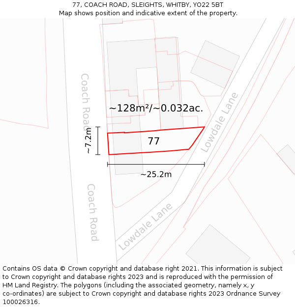 77, COACH ROAD, SLEIGHTS, WHITBY, YO22 5BT: Plot and title map