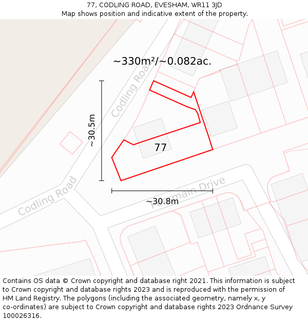 77, CODLING ROAD, EVESHAM, WR11 3JD: Plot and title map