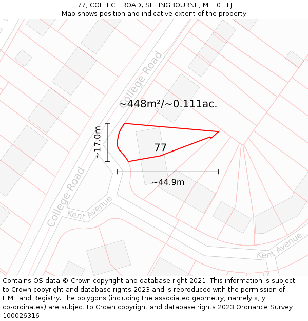 77, COLLEGE ROAD, SITTINGBOURNE, ME10 1LJ: Plot and title map
