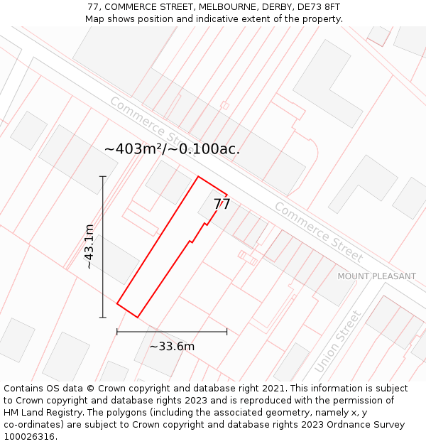 77, COMMERCE STREET, MELBOURNE, DERBY, DE73 8FT: Plot and title map
