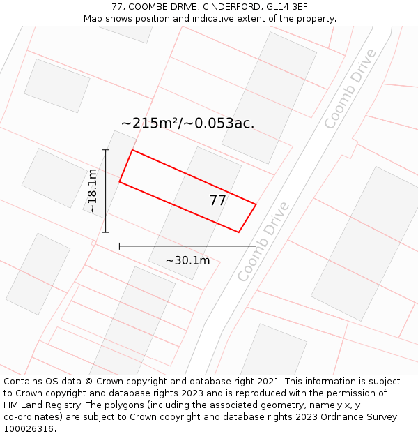 77, COOMBE DRIVE, CINDERFORD, GL14 3EF: Plot and title map