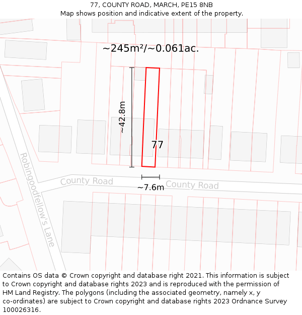 77, COUNTY ROAD, MARCH, PE15 8NB: Plot and title map