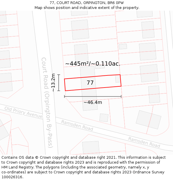 77, COURT ROAD, ORPINGTON, BR6 0PW: Plot and title map