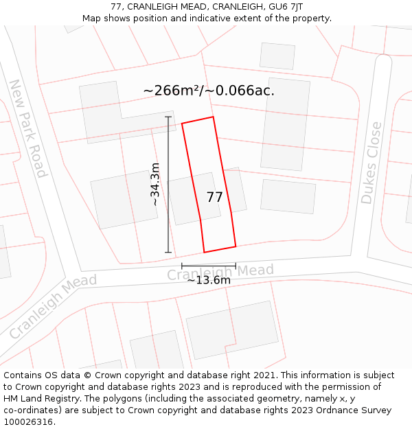 77, CRANLEIGH MEAD, CRANLEIGH, GU6 7JT: Plot and title map