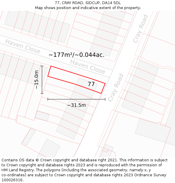 77, CRAY ROAD, SIDCUP, DA14 5DL: Plot and title map
