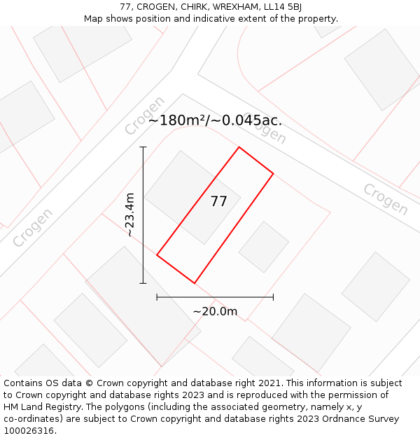 77, CROGEN, CHIRK, WREXHAM, LL14 5BJ: Plot and title map