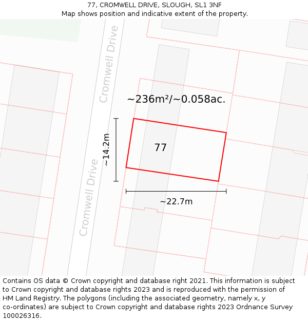 77, CROMWELL DRIVE, SLOUGH, SL1 3NF: Plot and title map