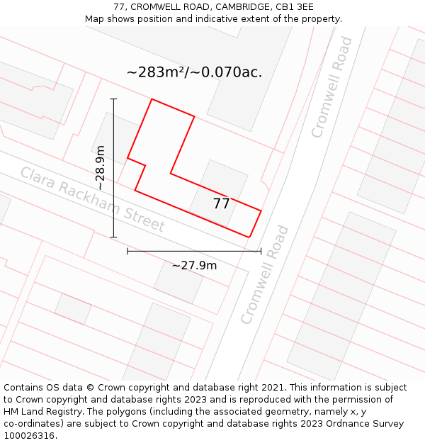 77, CROMWELL ROAD, CAMBRIDGE, CB1 3EE: Plot and title map