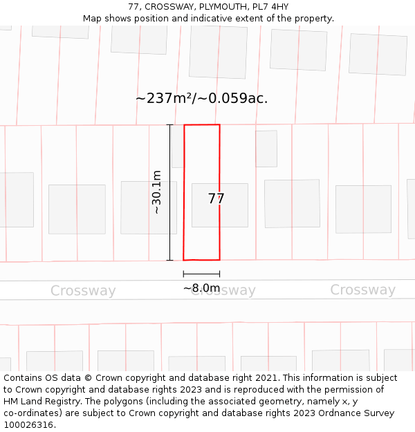 77, CROSSWAY, PLYMOUTH, PL7 4HY: Plot and title map