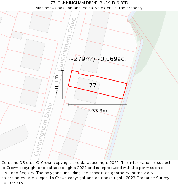 77, CUNNINGHAM DRIVE, BURY, BL9 8PD: Plot and title map