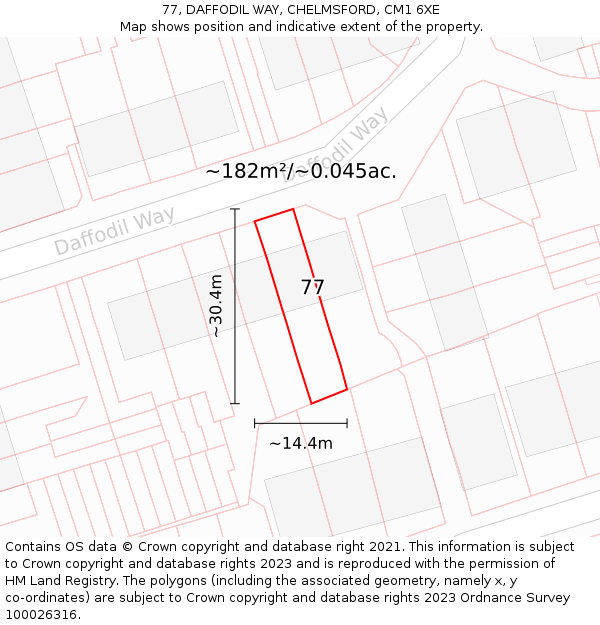 77, DAFFODIL WAY, CHELMSFORD, CM1 6XE: Plot and title map