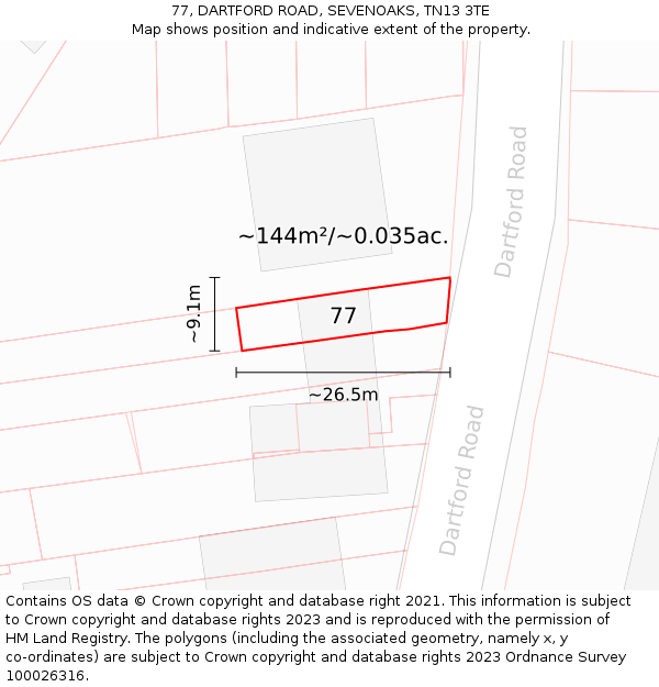 77, DARTFORD ROAD, SEVENOAKS, TN13 3TE: Plot and title map