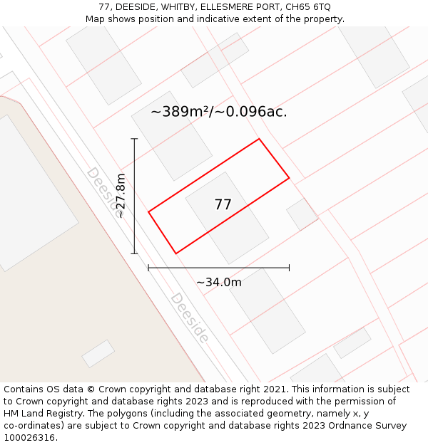 77, DEESIDE, WHITBY, ELLESMERE PORT, CH65 6TQ: Plot and title map