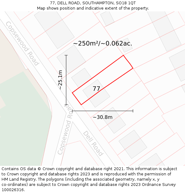 77, DELL ROAD, SOUTHAMPTON, SO18 1QT: Plot and title map
