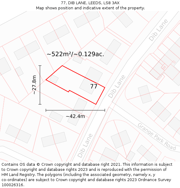 77, DIB LANE, LEEDS, LS8 3AX: Plot and title map