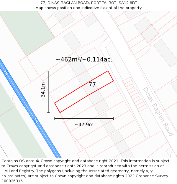 77, DINAS BAGLAN ROAD, PORT TALBOT, SA12 8DT: Plot and title map