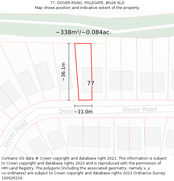 77, DOVER ROAD, POLEGATE, BN26 6LG: Plot and title map