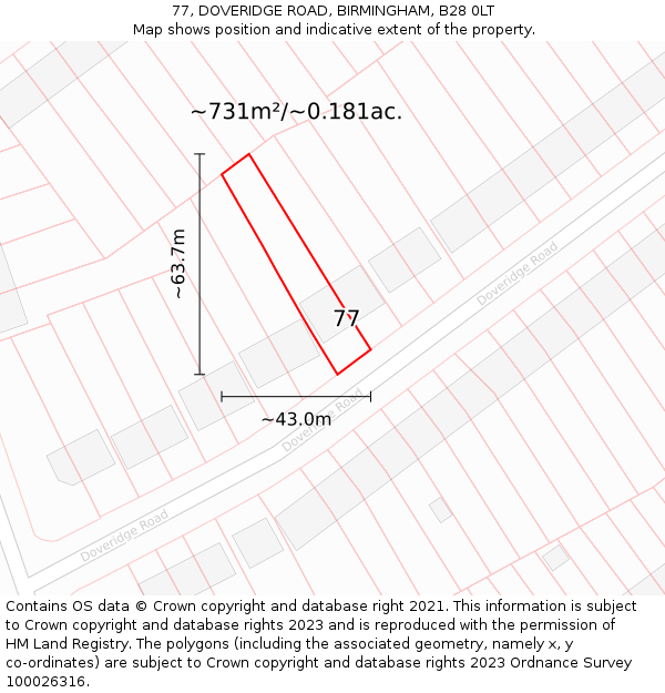 77, DOVERIDGE ROAD, BIRMINGHAM, B28 0LT: Plot and title map