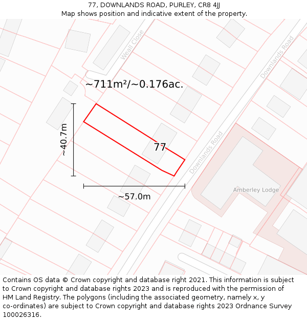77, DOWNLANDS ROAD, PURLEY, CR8 4JJ: Plot and title map