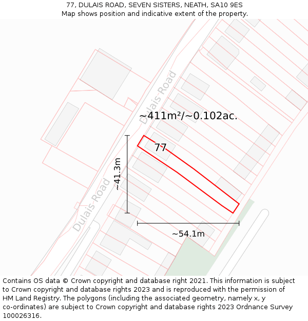 77, DULAIS ROAD, SEVEN SISTERS, NEATH, SA10 9ES: Plot and title map
