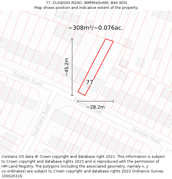 77, DUNEDIN ROAD, BIRMINGHAM, B44 9DN: Plot and title map