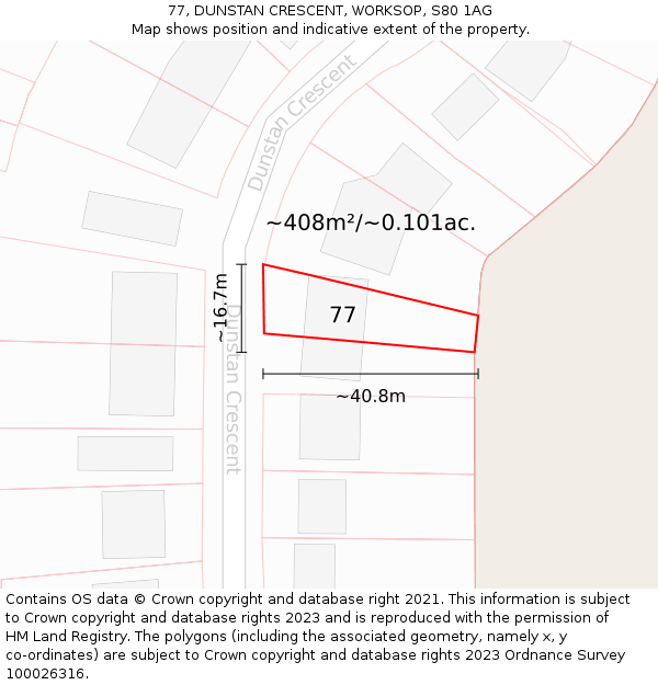 77, DUNSTAN CRESCENT, WORKSOP, S80 1AG: Plot and title map