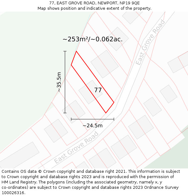 77, EAST GROVE ROAD, NEWPORT, NP19 9QE: Plot and title map