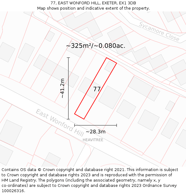 77, EAST WONFORD HILL, EXETER, EX1 3DB: Plot and title map