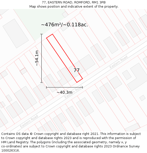 77, EASTERN ROAD, ROMFORD, RM1 3PB: Plot and title map