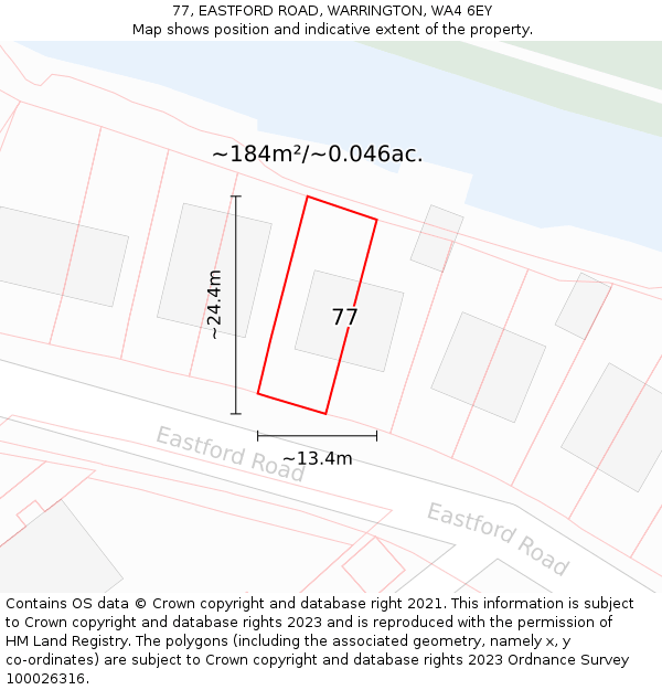 77, EASTFORD ROAD, WARRINGTON, WA4 6EY: Plot and title map