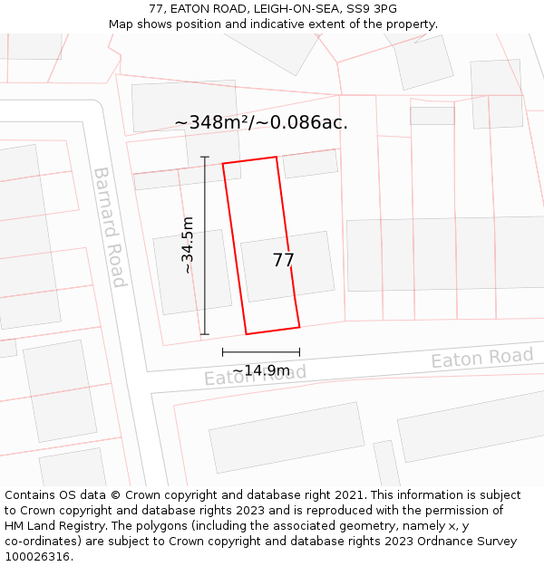 77, EATON ROAD, LEIGH-ON-SEA, SS9 3PG: Plot and title map