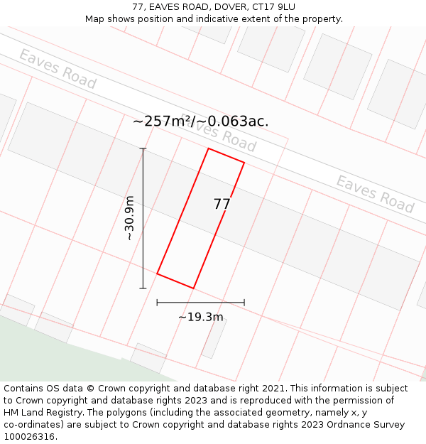 77, EAVES ROAD, DOVER, CT17 9LU: Plot and title map