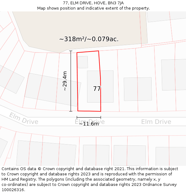 77, ELM DRIVE, HOVE, BN3 7JA: Plot and title map