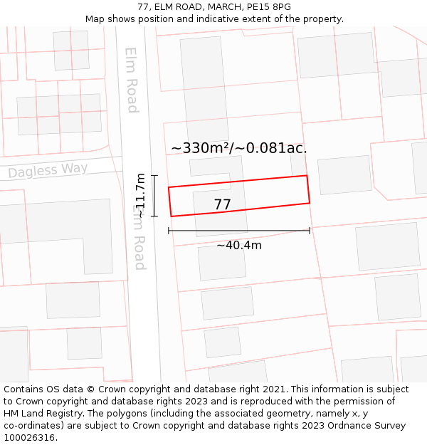 77, ELM ROAD, MARCH, PE15 8PG: Plot and title map