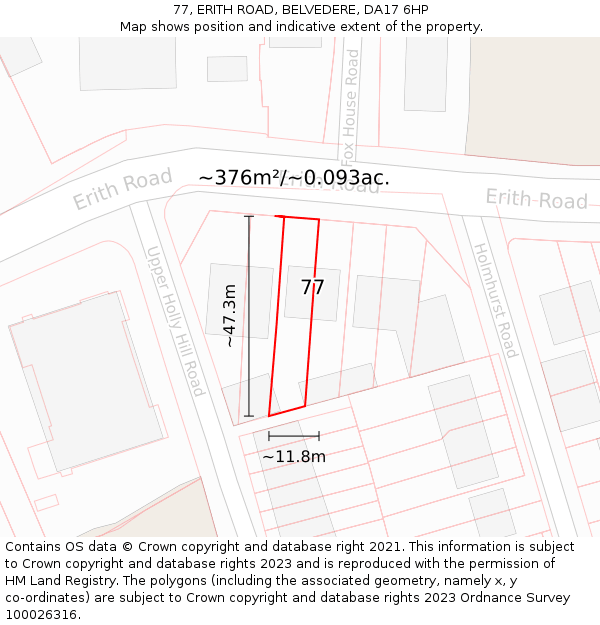 77, ERITH ROAD, BELVEDERE, DA17 6HP: Plot and title map